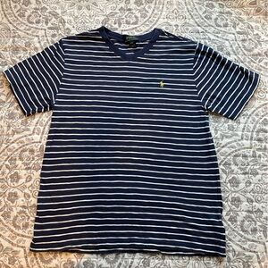 Ralph Lauren Navy Blue Striped T-Shirt - Size L